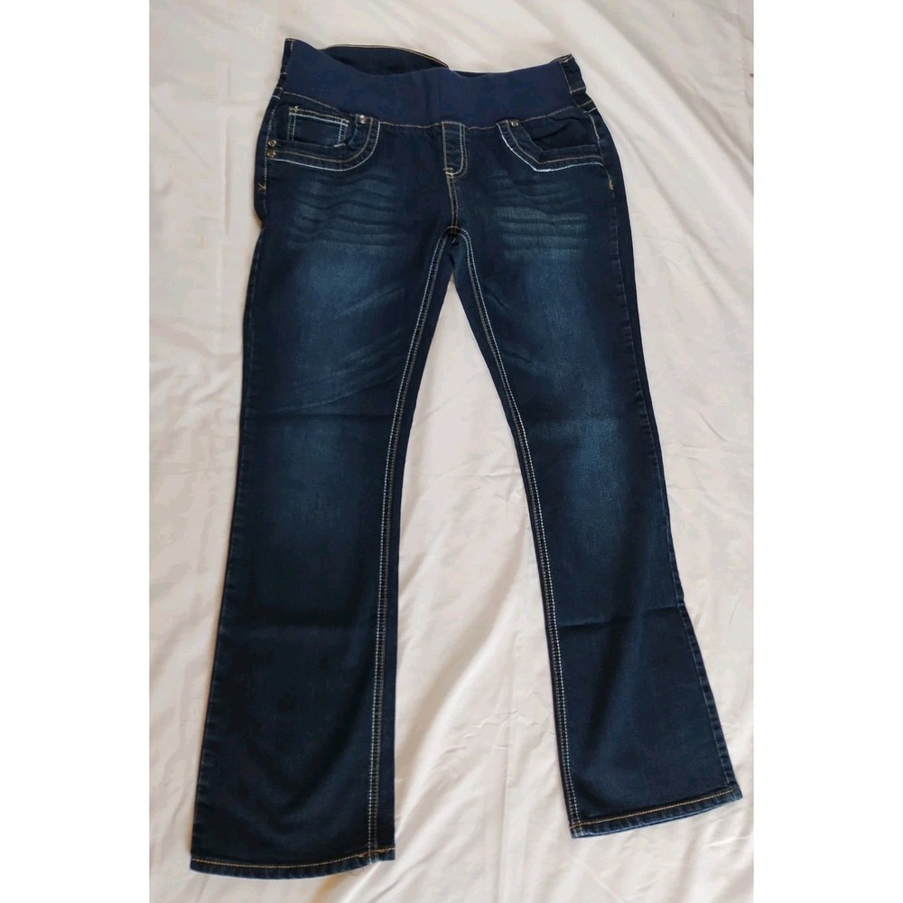 New Recruit Maternity Jeans Dark Wash XL Denim Distressed Embroidered Pockets